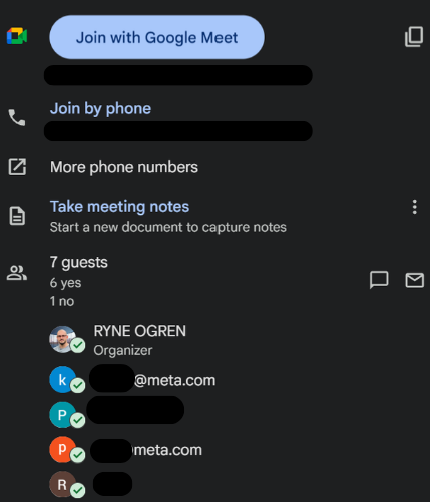 Booked meeting invite